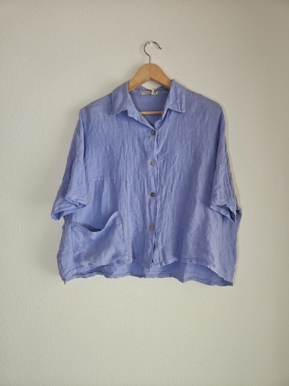 Relaxed Lavender 100% Linen Made In Italy Button-Up Blouse